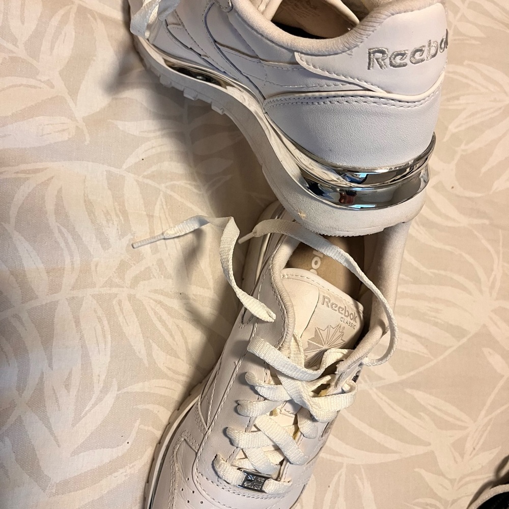 Reebok Women's White Sneakers with Silver Accent